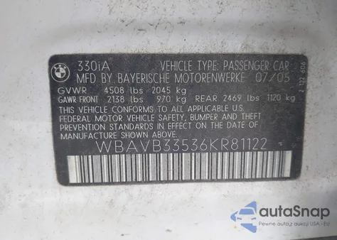 2006 BMW 330I from USA, damaged, VIN WBAVB33536KR81122